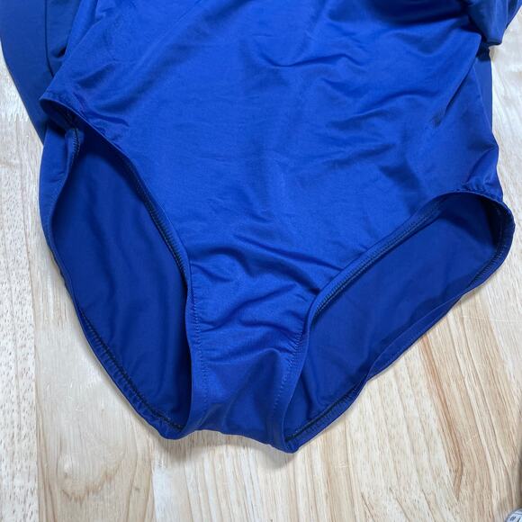 Magicsuit NWT Parker One Piece Swim Dress Navy Blue Size 16 Side Tie High Neck - Picture 11 of 12